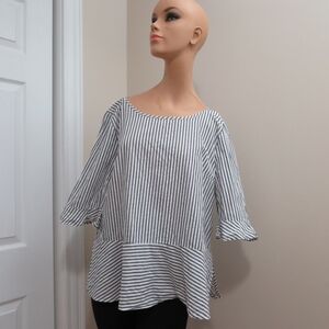 Joe Fresh Black & White Striped Peplum Size Large